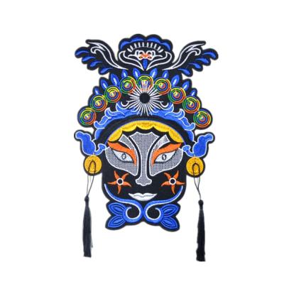 China Iron On Patches 24cm Large Beijing Opera Facial Chinese Traditional Culture Patches Embroidered Applique Factory OEM for sale