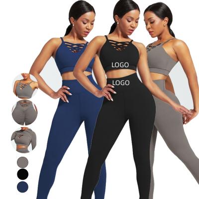 China 2021 Antibacterial Custom Logo 2 Pieces Private Label Yoga Wear Set Women's Sports Wear Women's Yoga Wear Set for sale