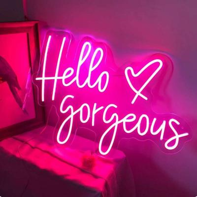 China Electronic Buildings Signs Waterproof Acrylic For Bedroom Hello Gorgeous Letters Wall Outdoor Led Neon Open Sign for sale