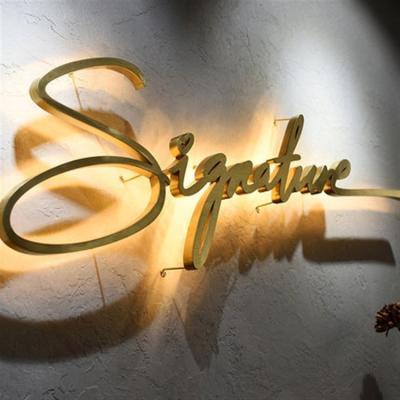 China Custom Backlit Letter Logo Sign Gold Color Led Metal Buildings High Quality Stainless Steel Aluminum Backlit Signage for sale