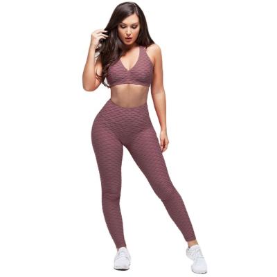 China Breathable Custom Logo Sportswear Women High Waist Fitness Clothing Two Piece Yoga Sets Bra Gaiters Yoga Set for sale