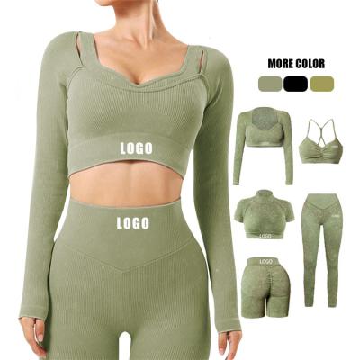 China Breathable Gym Fitness Set Workout Clothes Seamless Sports Bra Yoga Leggings 2 Pieces Set Seamless Yoga Set Sport Wear Gym Clothes for sale