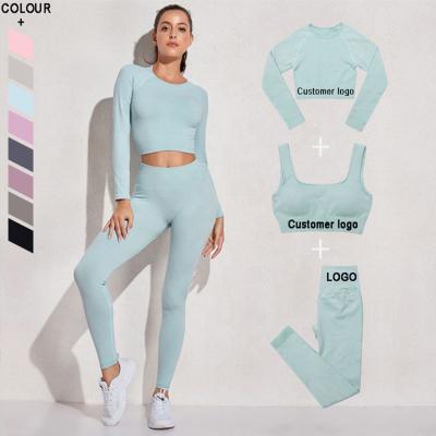 China Wholesale 3PCS Wear Active Women Breathable Workout Clothes Sport Suit Teams Gym Yoga Seamless Set for sale