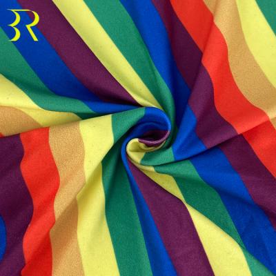 China Soft Feeling Knitting Stretch Cotton Rainbow Stripes Pattern DTY Printing Two Side Brushed Polyester Spandex Fabric For Making Dress for sale