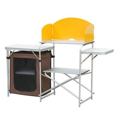 China Windshield Easy Carry Camp Cooking Folding Table Camping Kitchen Table With Cupboard for sale