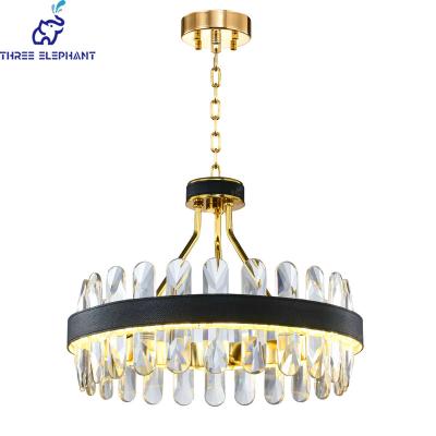 China Modern Luxury Crystal Chandelier, Crystal Chandelier Classical Round LED Elegant Black Leather Chandelier for Living Room Dining Room D for sale