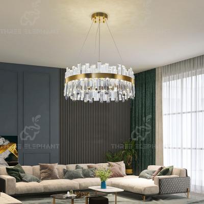 China Modern Modern Crystal Chandelier, Luxury LED Gold Chandelier Plated Crystal Hanging Ceiling Light Fixture for sale