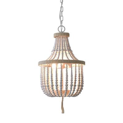 China Modern Old Wooden Beaded Basket Chandelier for Farmhouse, White Pendant, Antique Bedroom Beaded Chandelier for sale