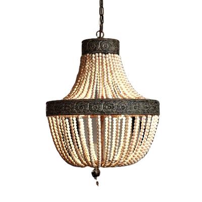 China Modern White Wood Beaded Chandelier Fixture, Modern Farmhouse Pendant Light, Suitable for Attic Bedroom Living Room Dining for sale