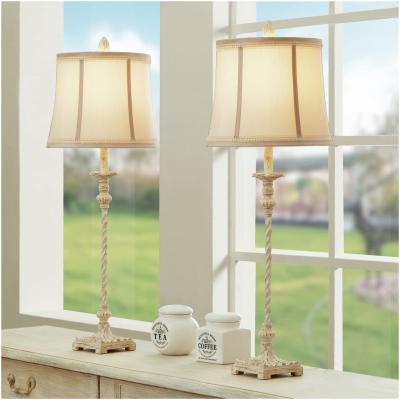 China Contemporary Vintage European Country Style Table Lamp Faux Ivory White Bell Silk Shade For Living Room Bedroom Dining Family Room for sale