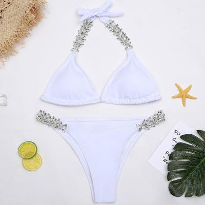 China White High End White Diamond Cut Bikini Swimwear Set Manually Plus Qetesh New Diamond Bikini Set for sale