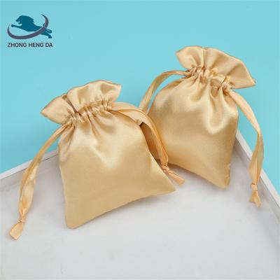 China Gift Customized Small Drawstring Champagne Satin Bags For Hat Large Shoe Accessories for sale