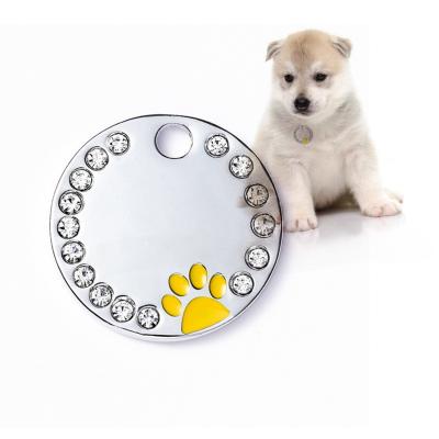 China Available Available in New Diamond Inlay Dog Footprint Drop Inlay Circular Pet Tag Pet Tag Current Supplies Customizable Adhesive Circular Collar for sale