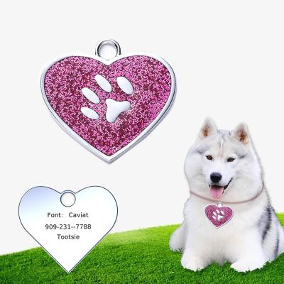 China Instant Viable Love Dog Tag Peach Heart Footprint ID Card Pink Laser Engraved Single Heart Pet Zinc Alloy ID Card for sale