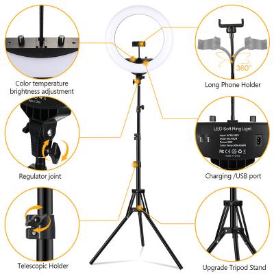 China 18 Inch Tripod Stand Sufficiency Light Photography Selfie Pair Face Detection Ring Light Phone Camera Mobile Usb Mobile Led Ring Light for sale