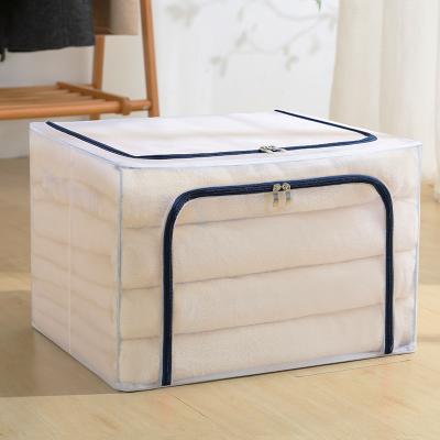 China 66L 80L 110L Nylon Net Wire Storage Box Steel Frame Transparent Folding Waterproof Cloth Storage Box For Quilt Clothing for sale