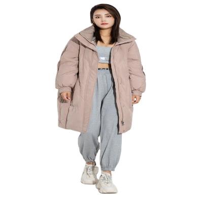 China Customized Breathable High Quality Women Winter Long Down Jacket Single Breasted Plain Pique Jacket for sale