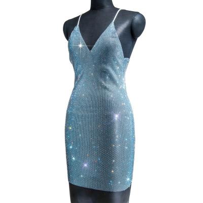 China Crystal Mesh Luxury Party Club Rhinestones Breathable Sexy Night Dress For Woman for sale