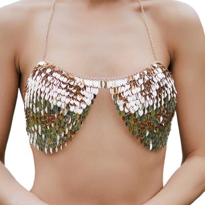 China Other Festival Sexy Sequin Bra Chain Jewelry Body Chain Lingerie For Clubbing Party Bra for sale