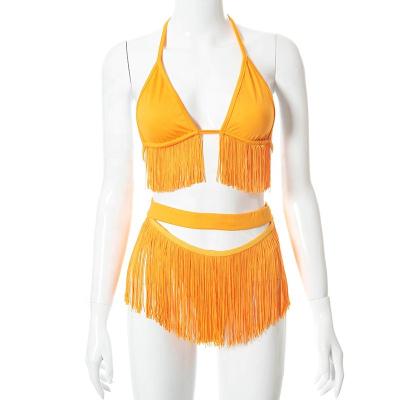 China 2021 Breathable Sexy Summer Beachwear Fringe Tassel Bikini 2 Piece Set for sale