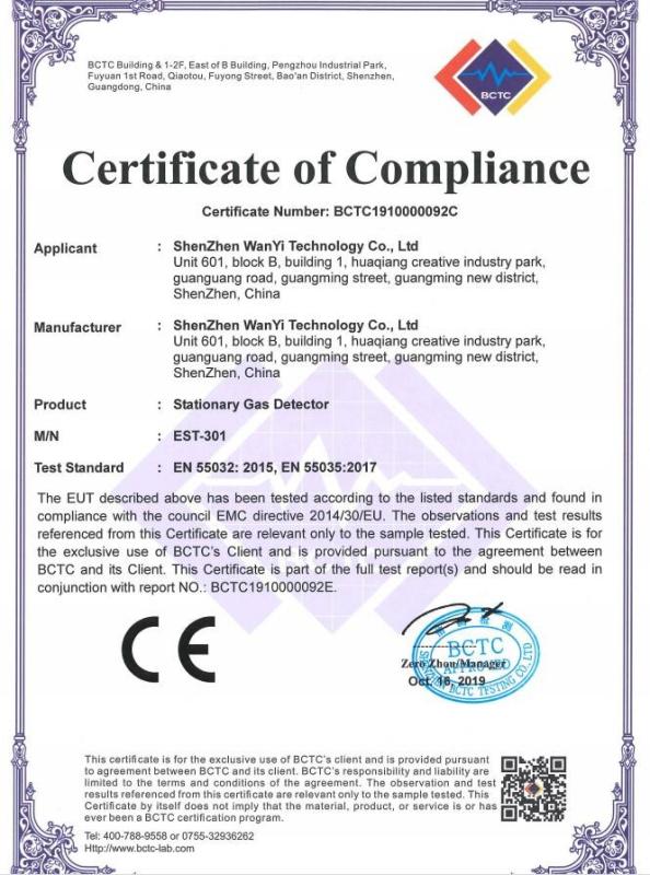 Gas detector CE certification - ShenZhen WanYi Technology Co., Ltd