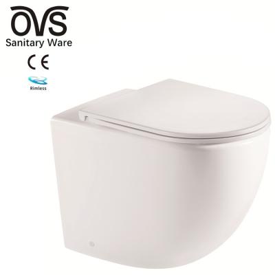 China Bathroom Sanitary Gravity P-trap 180Mm Toilet Double-Flow OVS CE Europe WC Ware Flush Floor Standing Back To Wall Toilet for sale