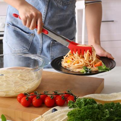 China Hot Selling Viable Non-slip Silicone Face Tongs Stainless Steel Food Tongs Shake Hotel Restaurant Tweezers Spaghetti BBQ Tongs for sale