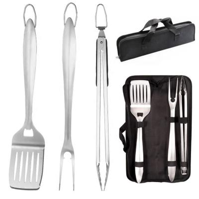 China 3pcs Easily Cleaned Grilling Tong Barbecue Accessories Kit With Oxford Bag BBQ Tool Kit Spatula Fork for sale