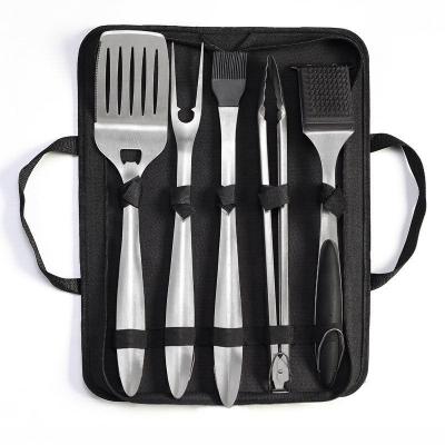 China Factory Outlet Easily Cleaned 5 Pieces Professional Grill Tool Kit BBQ Kit Stainless Steel Spatula Tongs Fork Oil Sweep BBQ Accessories for sale