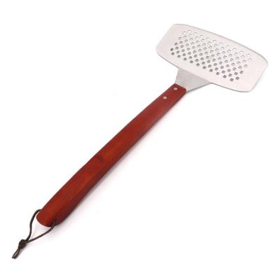 China Easily Cleaned Stainless Steel BBQ Grill Turner With Long Wooden Handle Outdoor BBQ Grilling Accessories BBQ Fish Spatula for sale