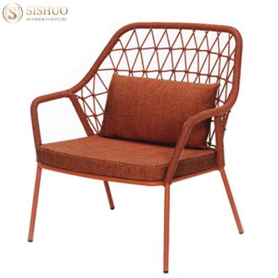 China High Quality Waterproof Outdoor Rattan Chair Cafe Weather Furniture Frame Aluminum Rope Wicker Hand Knitting Garden Chair for sale