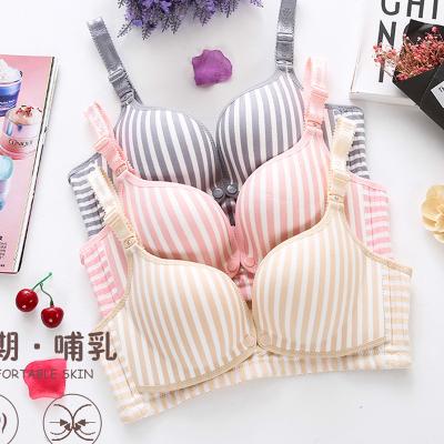 China Antibacterial Breathable Postpartum Woman Breastfeeding Wireless Thin Striped Feeding Nursing Bra for sale