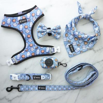 China Lights Sell Logo Dog Harness Leash Collar Wholesale Custom Made Sublimation Models Dog Leash Collar And Harness Set for sale