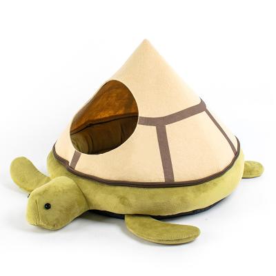 China Sustainable Detachable Turtle Form Warm Partially Enclosed Soft Nest Custom Plush Cat Sleeping Bed Cave for sale