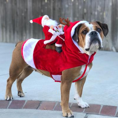 China Sustainable Puppy Costume Pet Clothes Christmas Clothes Dog Clothes Santa Riding Deer Funny Dog Clothes For Small And Big Dog for sale