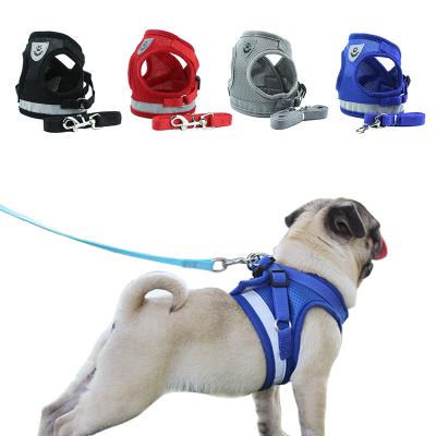 China Pet Reflective Adjustable Reflective Vest Summer Lead Dog Walking Harness Set With Logo for sale