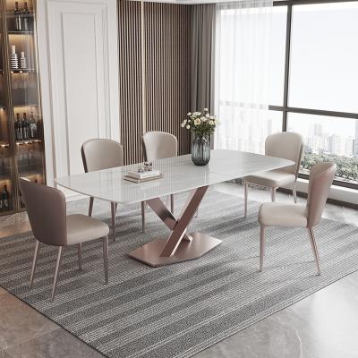 China Slate dining table small home foldable light luxury bright modern stainless steel and chair combination apartment for sale