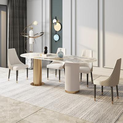 China (Other) Italian light luxury home dining table and apartment marble dining table adjustable modern minimalist dining table small rectangular chair combination for sale