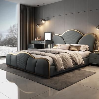 China The side luxury wedding bed (of the new style others) 2022 double master bedroom adjustable light luxury leather post-modern simple atmosphere new for sale