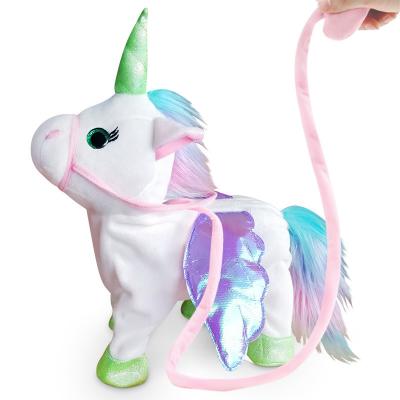 China Wholesale toy kawaii singing and walking unicorn singing and walking plush toy custom made Electric Toy With Rope for sale