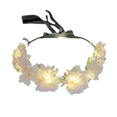 China Wholesale Realistic Decorative Chrysanthemum Flower and LED Garland Light Garland Silk Headband for Party for sale