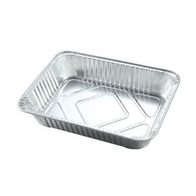 China Custom Disposable Food Rectangle Aluminum Foil Food Wrapping Containers Aluminum Foil Baking Tray With Plastic Lid for sale