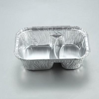 China 900ml 2 Compartment Disposable Aluminum Foil Dish Tray Food Pack With Lids Containers for sale