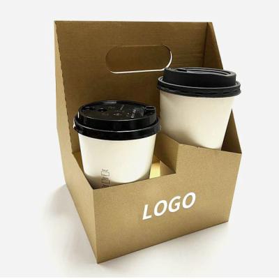 China Customized Recyclable Take Away Hot Drink Cardboard Papercup Carrier With Handle To Go Tea Wrapping Paper Packing Disposable Coffee Paper Cup Holder for sale