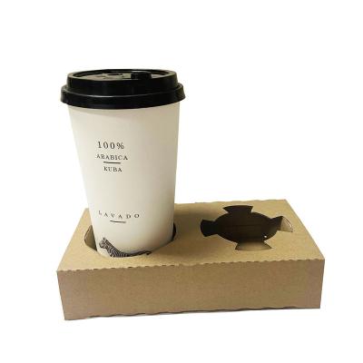 China Hot Sale Recyclable 2 Cup Paper Cup Holder Take Away Drink Carrier Portable Paper Cup Holder for sale