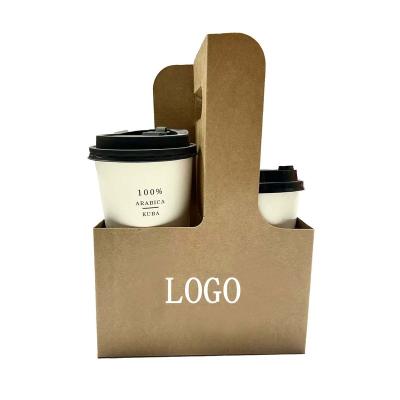 China Customized take out hot drink carton papercup carrier with handle coffee paper cup holder paper cup holder for sale