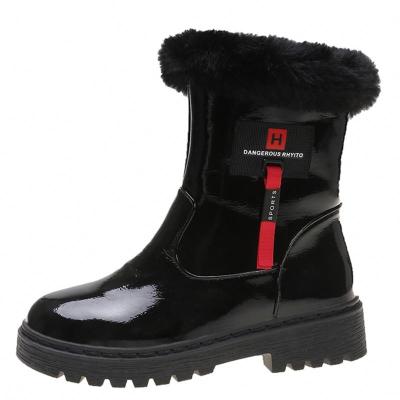 China European Popular Upper Waterproof Mature Black Women Anti-slippery PU Female Shoes Fur Boots With Cheap Price for sale