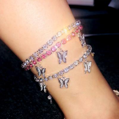 China BOHEMIA Butterfly Anklets Diamond Butterfly Cuban Anklet Custom Wholesale Charm Jewelry Foot Bracelet Gold For Women for sale