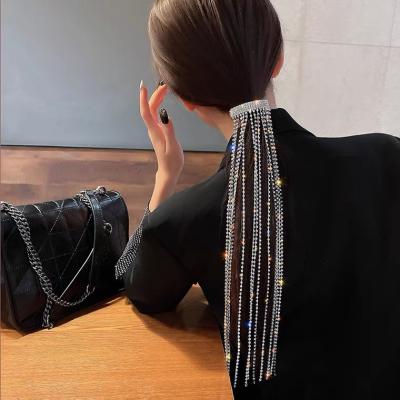 China Hot Selling Luxury Bling Rhinestone Women's Amazon Tassel Headwear Long Chain Hair Clips Crystal Long Hair Chain for sale