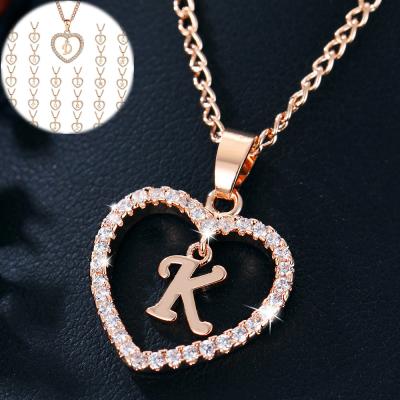 China Wholesale Romantic 26 Letter Zircon Hearth Necklace Clavicle Chain Gold Plated Alphabet Necklaces for sale